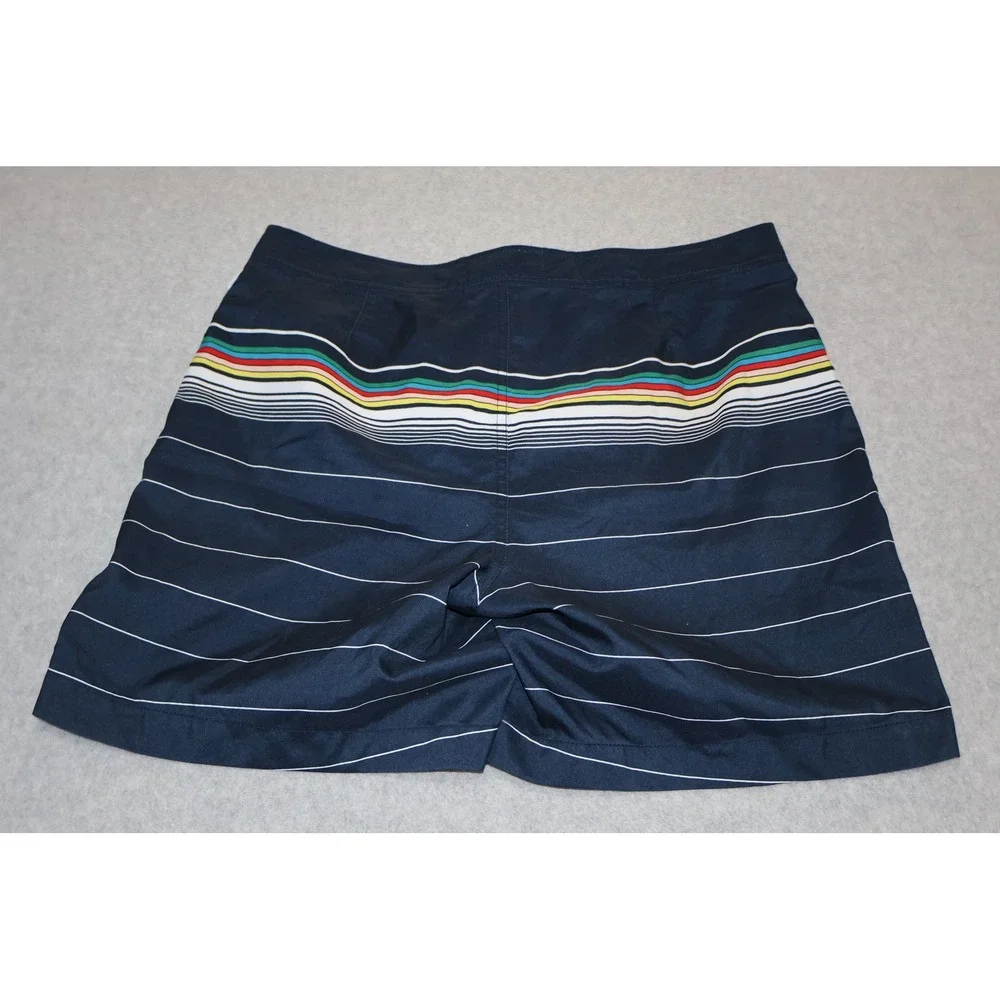 Original Penguin Board Shorts Mens 32 Navy Blue Multicolor Striped Swim Surf